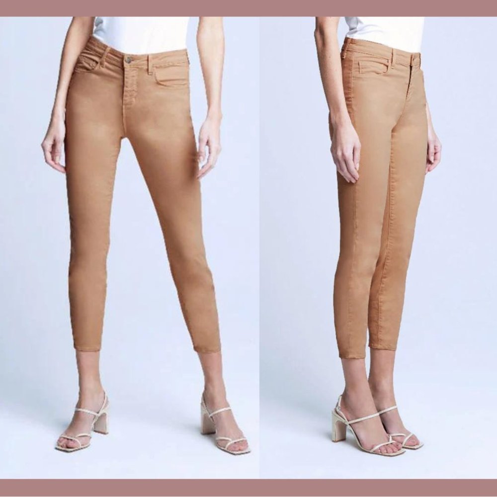 NEW $243 L'AGENCE [ 29 ] Margot Crop Skinny‎ Jeans In Camel Cream Tan - Picture 2 of 16